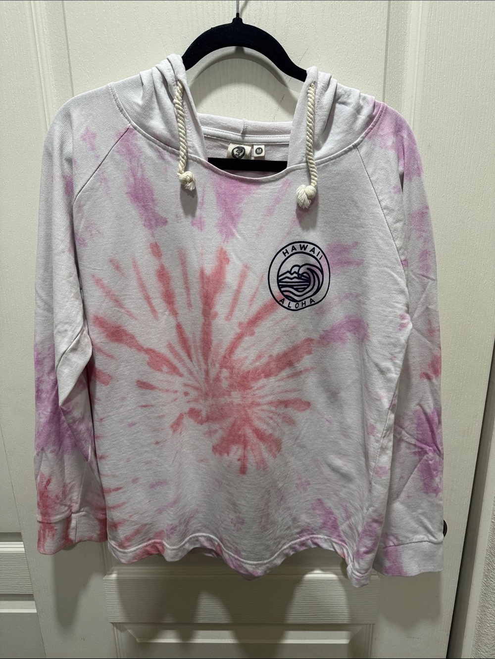 Lagaci Hawaii Aloha Tie Dye Hoodie Size M Pink White Lightweight - Picture 7 of 7